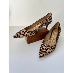 SAM EDELMAN Size 8M Leopard Print Heels Pointed toe Mid Heel Haircalf Pumps